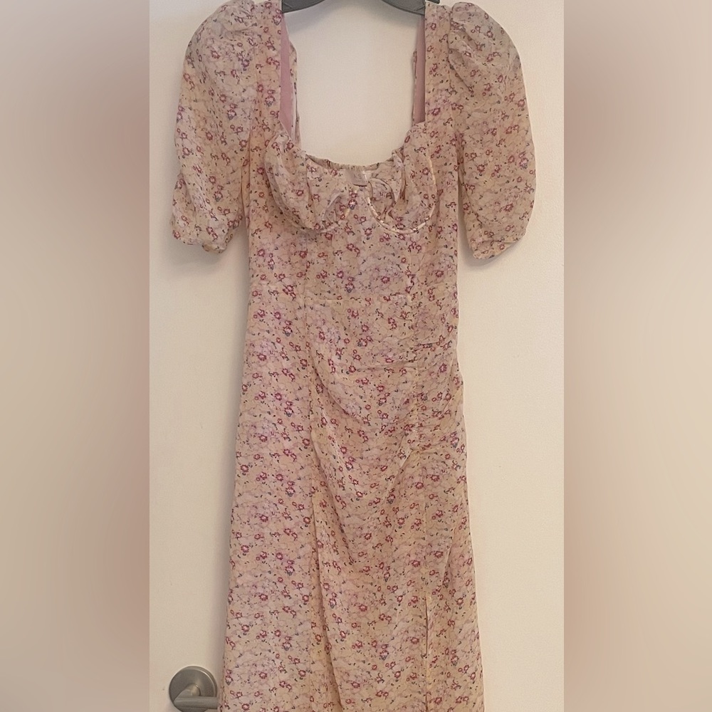ASTR the Label, Floral front slit milkmaid midi dress.